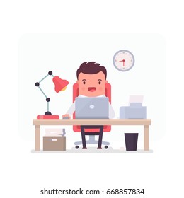 Illustration with funny clerk. Vector illustration on business and office employees. Business people