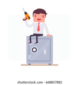 Illustration with funny clerk. Vector illustration on business and office employees. Business people