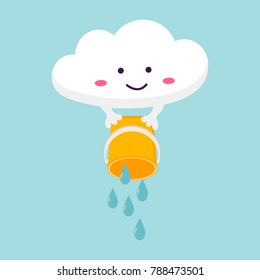 Illustration of funny cloud with bucket of rain