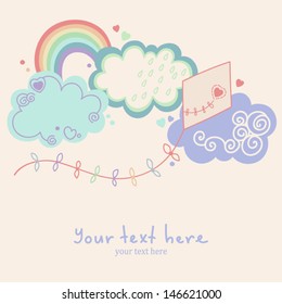 Illustration with funny clouds and kite