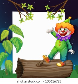 Illustration of a funny clown presenting an empty signage
