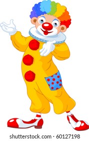 Illustration of funny clown presenting (showing)