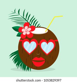 Illustration with funny coconut in glasses