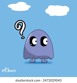 Illustration of funny confused ghost, the name of character is choco