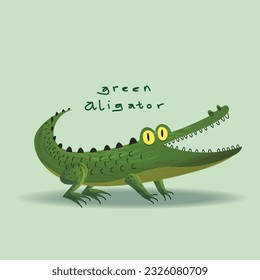 Illustration of funny crocodile cartoon childish style vector wild animal collection.