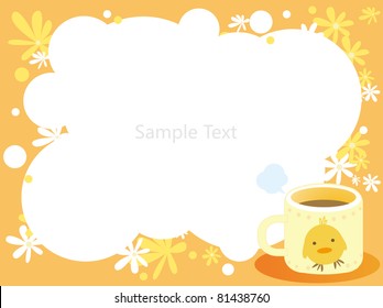 Illustration of a funny cup of tea and flowers frame