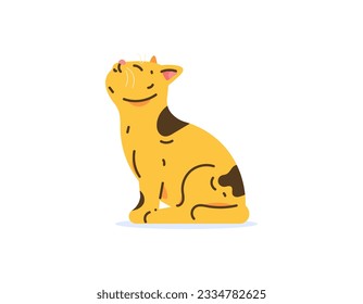 illustration of a funny, cute, and adorable cat sitting and looking up. adult orange cat. cat pose. pets or animals. flat, minimalist, and outline style illustration design. vector elements. white