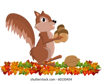 Illustration of funny cute Chipmunk with peanut