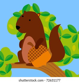 Illustration of funny cute Chipmunk with peanut