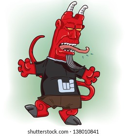 Illustration of a funny devil like character with horns