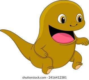 illustration of a funny dinosaur, a big fat creature with a funny face, cartoon flat illustration