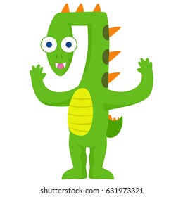 Illustration of a Funny Dinosaur Hands Up