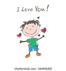 Illustration of funny doodles boy. Vector