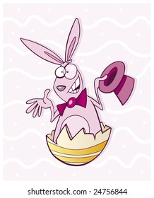 illustration of funny Easter bunny in paint eggshell