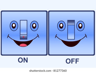 Illustration of the funny electric switch on a blue background