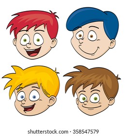 Illustration of funny faces of boys