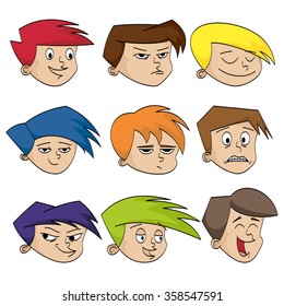 Illustration of funny faces of boys