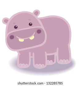 Illustration of funny fat cartoon hippo
