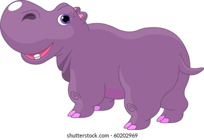 Illustration of funny fat cartoon Hippo