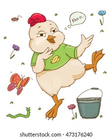 Illustration of funny fat rooster isolated on white