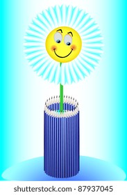 Illustration of an a funny flower in a vase from pencils