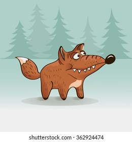  illustration of funny foxes in winter forest