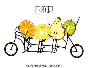 Illustration Funny fruit on the bike