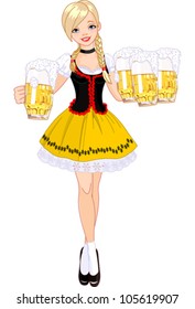  Illustration of funny German girl serving beer