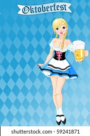 Illustration of funny German girl serving beer