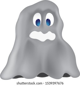 Illustration of a funny gray Ghost with blue eyes