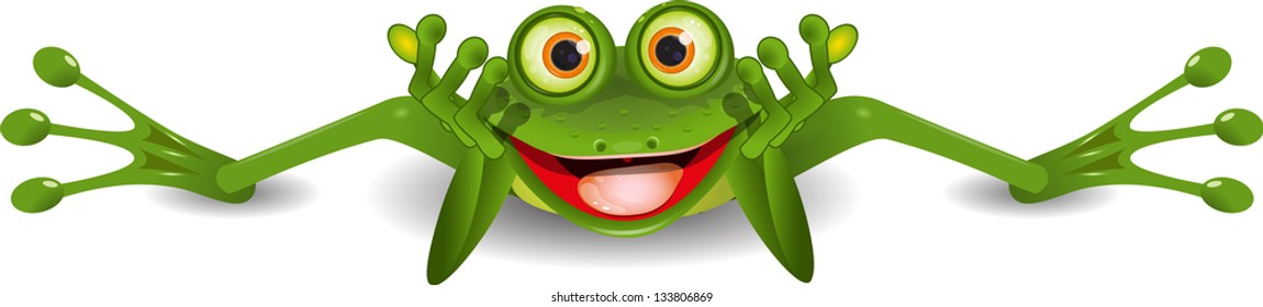 illustration funny green frog is on his stomach