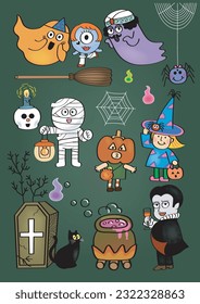 Illustration of Funny Halloween ghosts and kids.