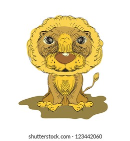 Illustration of funny hand drawn lion cub