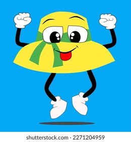 an illustration of a funny hat cartoon image on a bright color background
