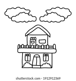 illustration of funny house, doodle concept, good for coloring book, for kids