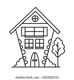 illustration of funny house, doodle concept, good for coloring book, for kids