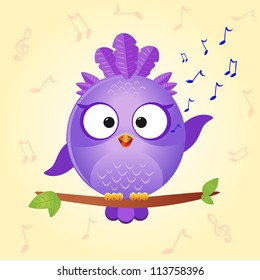 illustration of funny icons bird that sings