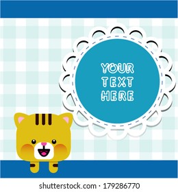 The illustration with funny kitten with frame for text