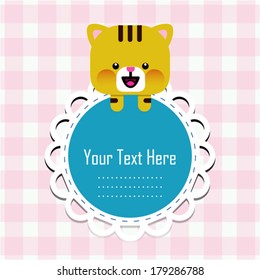 The illustration with funny kitten with frame for text