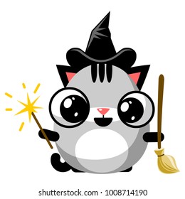 illustration of funny kitten media icon smiley, cat witch