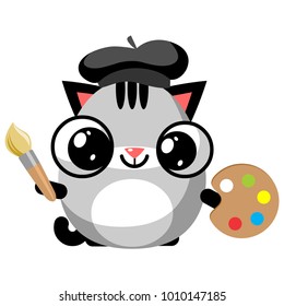 illustration of funny kitten media icon smiley, cat artist