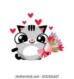 illustration of funny kitten media icon smiley, Valentine's day illustration