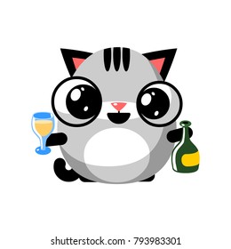 illustration of funny kitten media icon smiley