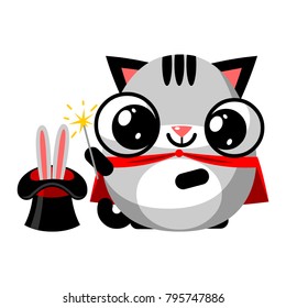 illustration of funny kitten media icon smiley, cat magician