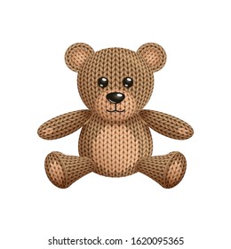 Illustration of a funny knitted bear toy. On white background