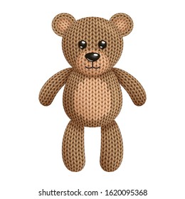 Illustration of a funny knitted bear toy. On white background
