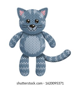 Illustration Of A Funny Knitted Cat Toy. On White Background