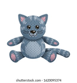 Illustration Of A Funny Knitted Cat Toy. On White Background