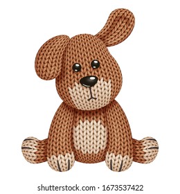 Illustration of a funny knitted dog toy. On white background