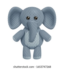 Illustration of a funny knitted elephant toy. On white background